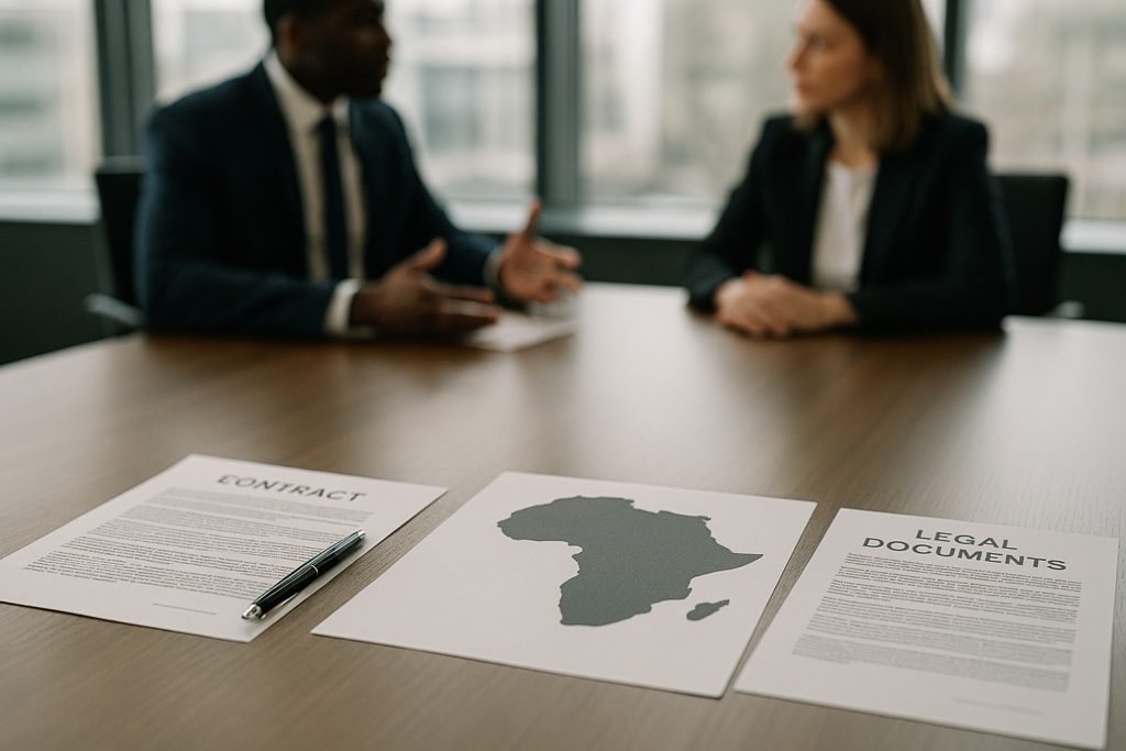 Avocat examinant des documents relatifs à des transactions M&A africaines — gestion des litiges post-closing en Afrique